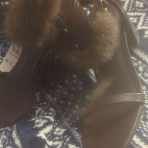 No Boundaries Brown Fur-Trimmed Sandals